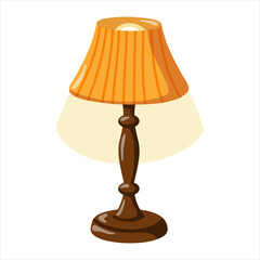 Obraz premium Table lamp with yellow lampshade and cozy warm light. Cartoon vector isolated illustration on white background.