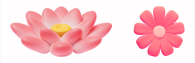 3D Pink Lotus & Pink Flower Set – Realistic Floral Designs for Decor, Art, and Creative Projects - 1