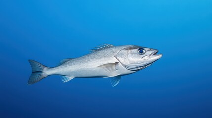 Fototapeta premium Silver Fish Swimming in Clear Blue Water Against a Tranquil Background