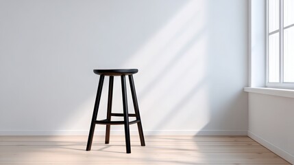 Minimalist decor Minimalist black stool in a bright, airy room with natural light streaming in.