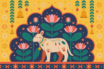 Fototapeta premium Lakshmi the Dog A Vibrant Vector Illustration of Indian Festive Art