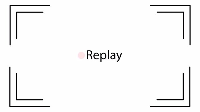 4K replay text animation with HUD frame on white background. Transparent video overlay for sports, digital broadcasts, game highlights, and modern editing templates.
