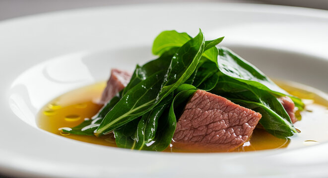 Ultra-Realistic Close-Up of Romazava in White Plate
