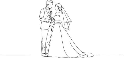 Wedding couple line art vector illustration
