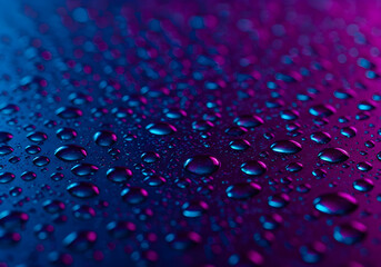 Vibrant Neon Water Droplets on Dark Surface