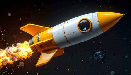 Cartoon rocket blasting off in space