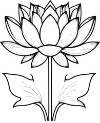 Lotus flower bold outline black line art with thick petals on white background minimal style 1