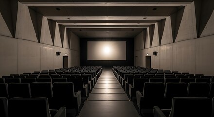 Elegant vintage cinema hall with red velvet seats ready for movie premiere show