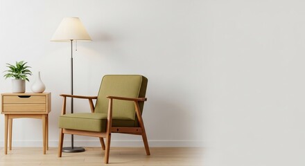 Inviting mid-century modern armchair and side table create cozy, stylish living space serenity