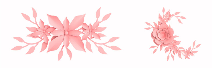 3D Pink Paper Flowers – Pastel Botanical Illustration Set for Digital & Print Use - 1