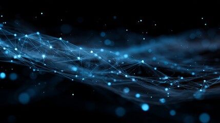 Dynamic abstract network connections with glowing blue nodes and lines on dark background