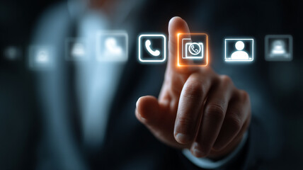 Hand touching virtual contact icons communication digital technology futuristic business innovation