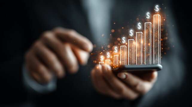 Hand presenting glowing graph holographic technology futuristic business innovation data growth - Powered by Adobe