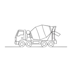 Fototapeta premium A minimalist line art illustration depicts a modern cement mixer truck, symbolizing construction, industrial development, and urban infrastructure.