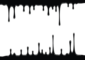 Black paint drips and splatters on a white background.