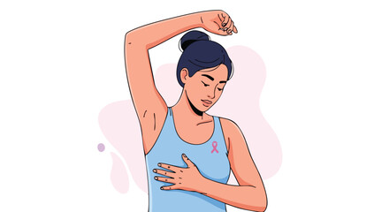 Woman Performing a Breast Self-Examination for Breast Cancer Awareness