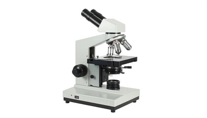 Detailed studio shot of modern research microscope with optical lens