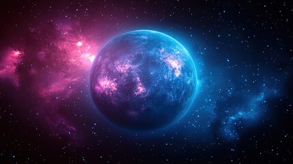 Obraz premium Blue Planet Surrounded by Nebula and Stars in Space 