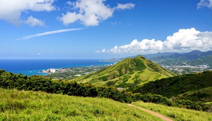 Obraz premium Lush hills overlooking a coastal city