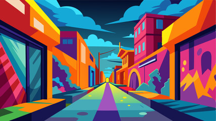 As you walk down this alley the colors and messages of the graffiti seem to jump out at you adding a vibrant energy to the urban landscape.