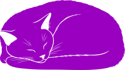 peaceful purple cat a silhouette of serene slumber and sweet dreams, isolated on transparent background
