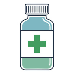 Obraz premium Art of a simple icon of a medicine bottle with a green cross symbol, isolated on white background