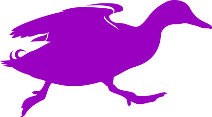 purple duck in motion a silhouette of graceful flight and effortless speed, isolated on transparent background