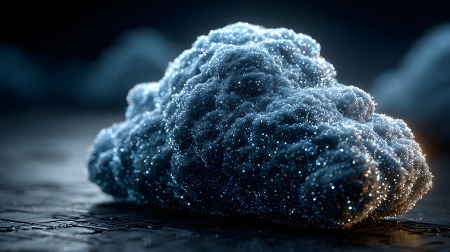 A depiction of a cybersecurity shield on a cloud serer, representing defense aainst cyber threats, in a ecure and reliable blue toe. Generative AI.