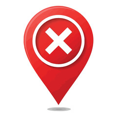 Obraz premium Art of a red map pin with a white cross symbol inside a circle, indicating an error or wrong location, isolated on white background