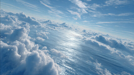 Fototapeta premium aerial view of ocean surface captures mesmerizing reflections of clouds above creating stunning visual display