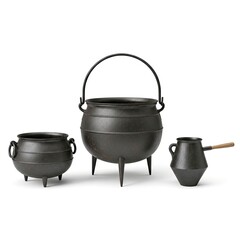 Three Black Cauldrons - A Trio of Witchcraft Vessels.