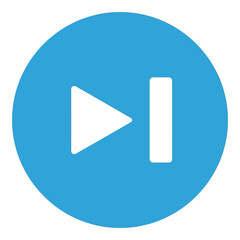 Art of blue circular play button with a next track symbol, isolated on white background