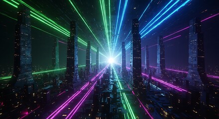 Neon Cityscape: Futuristic Streets Glowing with Vibrant Laser Beams