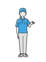 Young Delivery woman Pointing and Guiding Vector Illustration