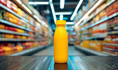 
Yellow Juice Bottle on Supermarket Aisle