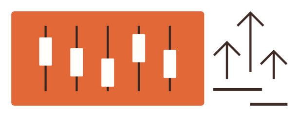 Candlestick chart with upward arrows signifying financial analysis, stock trends, growth, progress, and investment potential. Ideal for trading, finance, strategy, economy analytics success simple