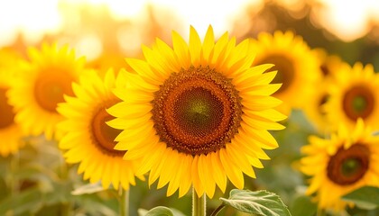 Golden sunflowers in a field at sunrise