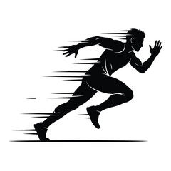 Obraz premium Art of silhouette of a runner in motion isolated on white background, showcasing speed and energy in sports and fitness, dynamic and powerful design