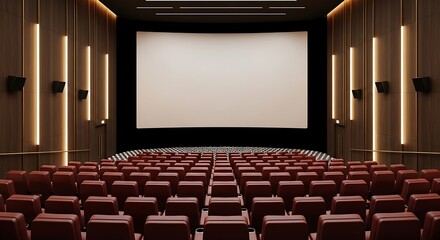 Obraz premium Empty cinema theater rows with large screen ready for movie presentation
