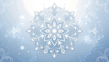 Elegant, intricate mandala design on a light blue, softly glowing background