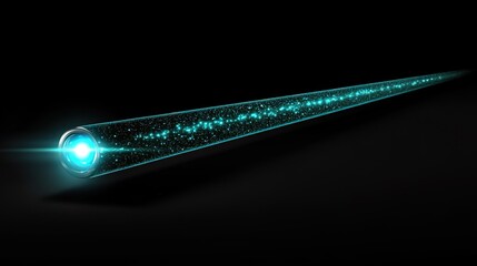 Glowing Blue Light Beam with Sparkling Particles on Black Background 