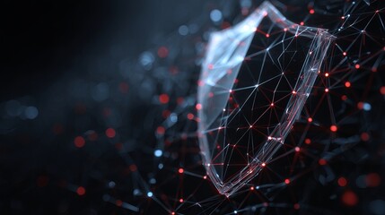 Dynamic digital shield concept glowing with interconnected network nodes and abstract data flow, representing cybersecurity and protection