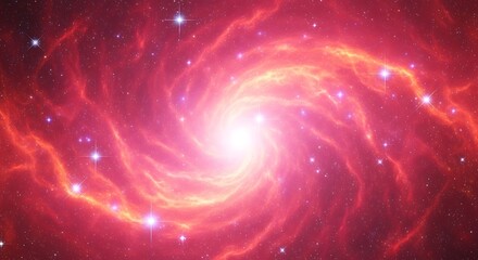 Vast Red Nebula With A Bright Galactic Center Twisting In Space