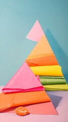 Colorful paper triangles stacked