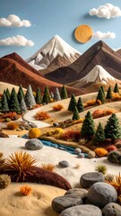 Colorful papercraft mountain landscape