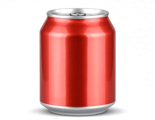 Red soda can against white background