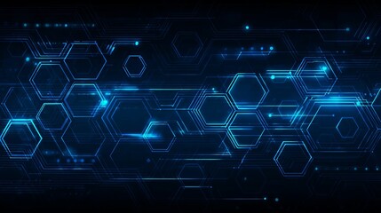 Dynamic digital network grid with glowing blue hexagons and light trails creating a futuristic technological data flow background