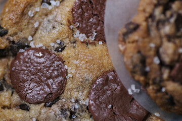 chocolate chip cookies with sea salt sprinkle on top