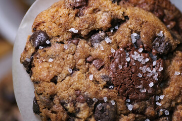 chocolate chip cookies with sea salt sprinkle on top