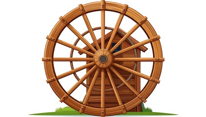 Wooden water wheel and a small house